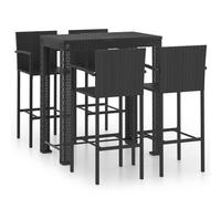 vidaXL Ensemble bar de jardin 5 pièces – Poly rotin avec accoudoirs – Noir