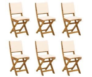 vidaXL : 6 chaises de jardin de style bistrot, couleur crème, en bois d'acacia massif