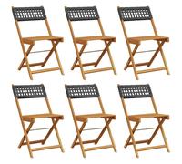 vidaXL, 6 chaises pliantes, noires, en polyrotin et bois massif