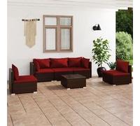 vidaXL Ensemble de salon de jardin 6 pièces avec coussins Poly rotin brun