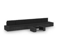 vidaXL Salon de jardin – Ensemble 6 pièces poly rotin avec coussins Noir