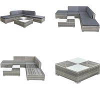 vidaXL 6 pcs. Garden Lounge Set with Coussin Poly Rattan Grau - Garden Sofagarnitur - Garden Sofánnituren - Gartensofa Set - Gartenmöbel Set