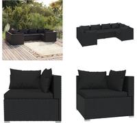 vidaXL 6 pcs. Garden Lounge Set with Coussins Poly Rattan Black - Ensemble de salon de jardin - Ensemble de salon de jardin - Ensemble de canapé de terrasse