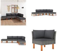 vidaXL 6 pcs. Garden Lounge Set with Coussins Poly Rattan Grau - Ensemble de canapés de jardin - Ensemble de meubles de jardin