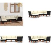 vidaXL 6 pcs. Garden Lounge Set with Cushion Poly Rattan Black - Garden Sofa Set - Garden Sofa Set - Garden Furniture Sets