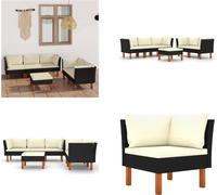 vidaXL 6 pcs. Garden Lounge Set with Cushion Poly Rattan Black - Garden Sofa Set - Garden Sofa Set - Garden Furniture Sets