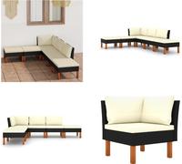 vidaXL 6 pcs. Garden Lounge Set with Cushion Poly Rattan Black - Garden Sofa Set - Garden Sofa Set - Garden Furniture Sets