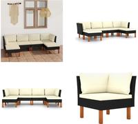 vidaXL 6 pcs. Garden Lounge Set with Cushion Poly Rattan Black - Garden Sofa Set - Garden Sofa Set - Garden Furniture Sets