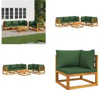 vidaXL 6 pcs. Garden Lounge Set with Green Coussins Massiv Wood - Garden Lounge Set - Garden Lounge Sets - Outdoor Lounge Set - Lounge Set Terrasse