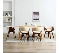vidaXL Chaises de salle à manger Lot de 6 Bois courbé et similicuir Pliables Crème H.72 cm