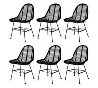 vidaXL Chaise à manger 275499 – Rotin naturel noir, H. 84 cm – Lot de 6