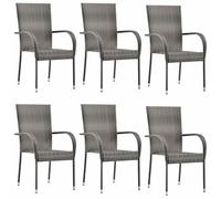 vidaXL 6X Chaises Empilables d'Extérieur Chaises de Salle à Manger Chaises à Dîner Jardin Patio Terrasse Arrière-Cour Gris Résine Tressée