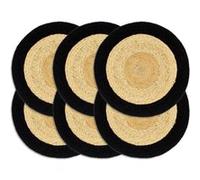 vidaXL 6x Napperons Set de Table Napperons de Restaurant Napperons de Maison Napperons de Table de Salle à Manger Naturel et Noir 38 cm Jute et Coton 133857 Noir G