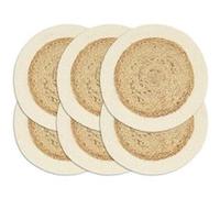 vidaXL 6x Napperons Set de Table Napperons de Restaurant Napperons de Maison Napperons de Table de Salle à Manger Naturel Plain 38 cm Rond Jute et Coton 133855 Brun G