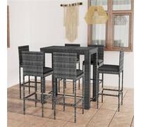vidaXL Ensemble bar de jardin 7 pièces avec coussins Poly rotin gris