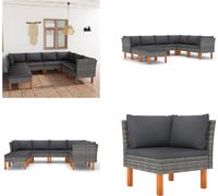 vidaXL 8 pcs. Garden Lounge Set with Coussins Poly Rattan Grau - Ensemble de canapés de jardin - Ensemble de meubles de jardin