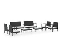 vidaXL 8-tlg. Set de salon de jardin avec auflagen Poly Rattan Schwarz