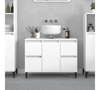 vidaXL Meuble d'Évier, Armoire de Lavabo avec Compartiment et 4 Tiroirs, Meuble sous Lavabo avec Pieds Salle de Bain, Industriel, Blanc Bois d'Ingénierie