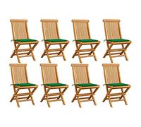 vidaXL 8X Bois de Teck Massif Chaises de Jardin avec Coussins Chaises de Salle à Manger d'Extérieur Sièges de Patio Chaises de Terrasse Balcon Vert
