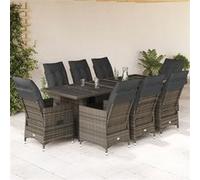 vidaXL Ensemble de jardin bistrot 9 pièces avec coussins Gris Poly rotin