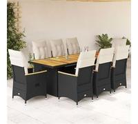 vidaXL 9-delige Bistroset met kussens poly rattan zwart3277267 G