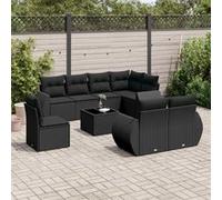 vidaXL 9-delige Loungeset met kussens poly rattan zwart3253982 Noir G
