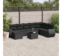 vidaXL 9-delige Loungeset met kussens poly rattan zwart3254102 Noir G