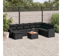 vidaXL Ensemble de salon de jardin 9 pièces en poly rotin avec coussins noir