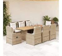 vidaXL Salon de jardin 9 pièces avec coussins Beige Poly Rattan