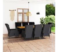 vidaXL Salon de jardin 9 pièces avec coussins Poly rotin gris foncé