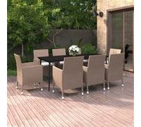 vidaXL 9-delige Tuinset met kussens poly rattan en glas3099756 Beige