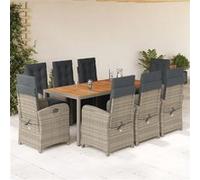 vidaXL Salon de jardin 9 pièces avec coussins Gris Poly Rattan