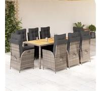 vidaXL Salon de jardin 9 pièces avec coussins Gris Poly Rattan