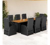 vidaXL Salon de jardin 9 pièces avec coussins noir poly rotin