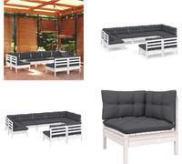 vidaXL 9 pcs. Garden Lounge Set with Coussins Blanc Pin Massif - Ensemble de salon de jardin - Ensemble de salon de jardin - Ensemble de meubles de jardin