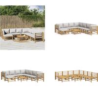 vidaXL 9 pcs. Garden Lounge Set with Cushion Hellgrau Bamboo - Garden Lounge Set - Garden Lounge Sets - Lounge Set - Garden Furniture Set