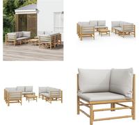 vidaXL 9 pcs. Garden Lounge Set with Cushion Hellgrau Bamboo - Garden Lounge Set - Garden Lounge Sets - Lounge Set - Garden Furniture Set