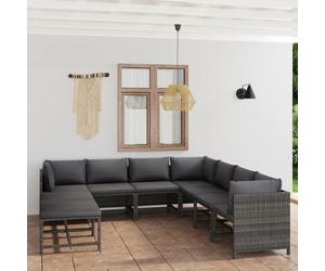 vidaXL 9-plg. Set de salon de jardin avec baisers Poly Rattan Grau