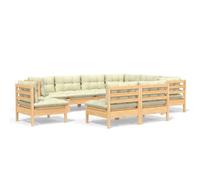 vidaXL 9-tlg. Set de salon de jardin avec baisers en crème Massivholz Kiefer