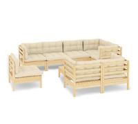 vidaXL 9-tlg. Set de salon de jardin avec baisers en crème Massivholz Kiefer