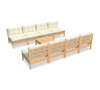 vidaXL 9-tlg. Set de salon de jardin avec baisers en crème Massivholz Kiefer