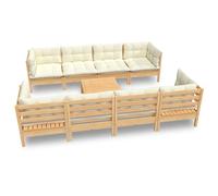 vidaXL 9-tlg. Set de salon de jardin avec baisers en crème Massivholz Kiefer