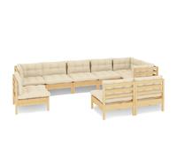 vidaXL 9-tlg. Set de salon de jardin avec baisers en crème Massivholz Kiefer