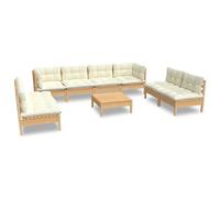 vidaXL 9-tlg. Set de salon de jardin avec baisers en crème Massivholz Kiefer