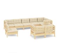 vidaXL 9-tlg. Set de salon de jardin avec baisers en crème Massivholz Kiefer