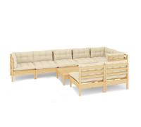 vidaXL 9-tlg. Set de salon de jardin avec baisers en crème Massivholz Kiefer