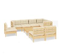vidaXL 9-tlg. Set de salon de jardin avec baisers en crème Massivholz Kiefer