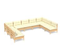 vidaXL 9-tlg. Set de salon de jardin avec baisers en crème Massivholz Kiefer