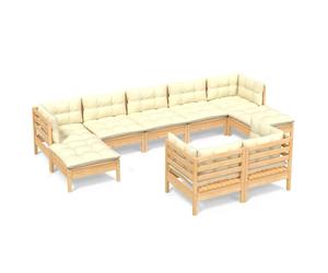 vidaXL 9-tlg. Set de salon de jardin avec baisers en crème Massivholz Kiefer