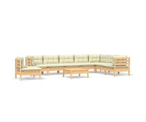 vidaXL 9-tlg. Set de salon de jardin avec baisers en crème Massivholz Kiefer